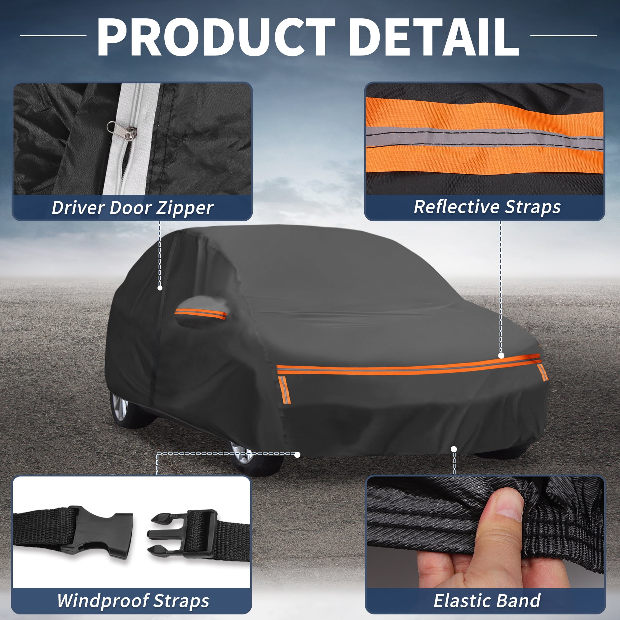 Unique Bargains Car Cover Alum Film for Hatchback Black 188.98"x70.87"x55.12"