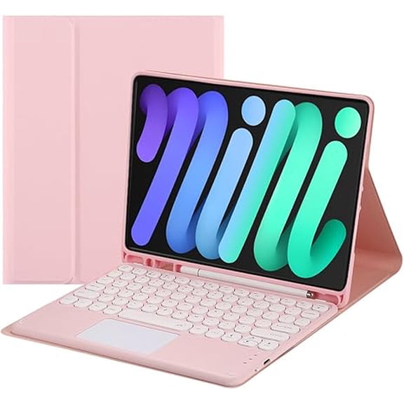 Touch Keyboard Case for iPad Mini 7 (A17 Pro) 2024/ Mini 6 8.3'' with Pencil Holder - Magnetically Detachable Touch Bluetooth Keyboard (Pink)