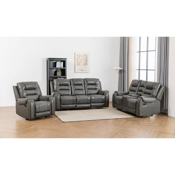 Ilyiano Two Tone Faux Leather 3-PC Livingroom Reclining Set In Gray