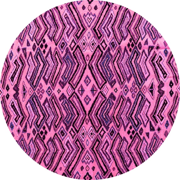 Ahgly Company Indoor Round Abstract Pink Modern Area Rugs, 7' Round