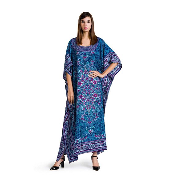 RADANYA Women Kaftan Dress Floral Tunic Maxi Kimono Long Caftan Nightdress Beach Polyester Party Casual Dress