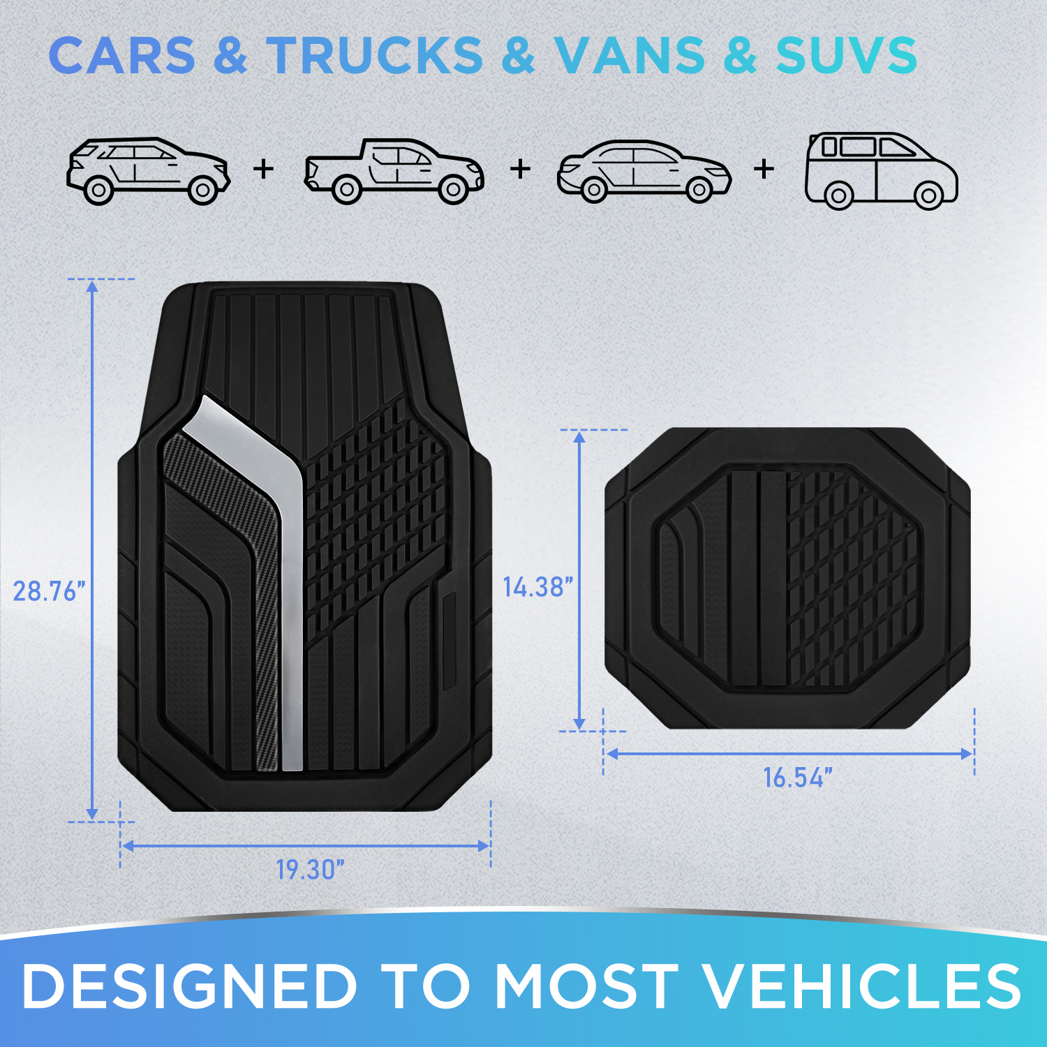 Road Comforts Car Floor Mats,Heavy-Duty Rubber Car Floor Mats,Sports Style Car Floor Mats,Non-Slip,Front,Universal Fit,Black&Sliver