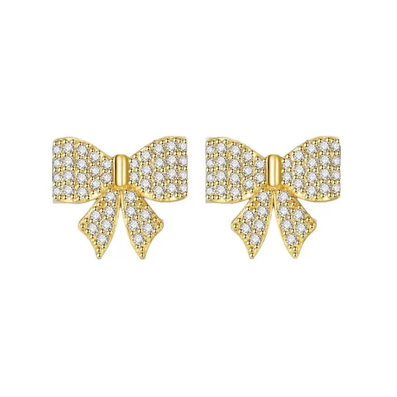 14K Gold Plated Bow Earrings for Women Trendy Sparkly Rhinestone Stud Earrings Daily Party Jewelry Gifts