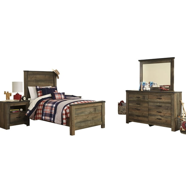 Ashley Furniture Trinell 4 Pc Bedroom Set Twin Panel Bed 1 Nightstand Dresser Mirror Brown Walmart Com Walmart Com