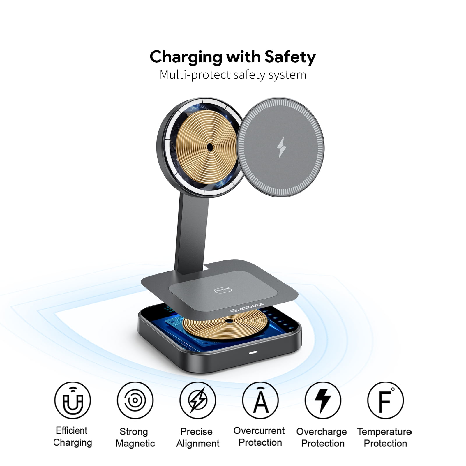 Esoulk 2-In-1  Magnetic Wireless Charger For iPhone 17 Pro Max and Airpods Pro 3