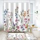 thumbnail image 2 of Juego de 4 cortinas de ducha con diseño de flores, alfombrillas antideslizantes, tapa de inodoro y alfombrilla de baño, cortina de ducha con diseño floral colorido con 12 ganchos, cortina de baño, 2 of 8
