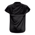 thumbnail image 4 of Pincandy Women's Round Neck Short Sleeved Left Shoulder Pleated Satin Women's Top Short Sleeved Round Neck Top,Black,XL, 4 of 6