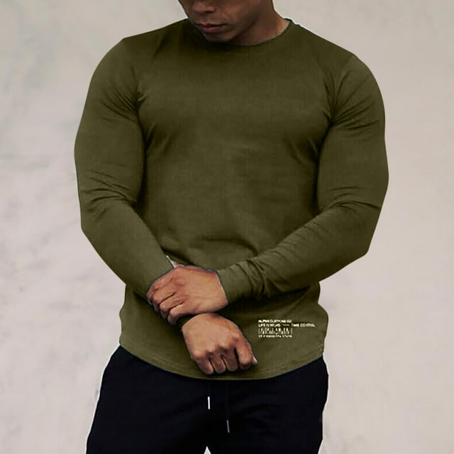 Aqestyerly Men's Long Sleeve Running T-shirt Sports Stretch Plus Size Comfortable Athletic Base Layer HWRETIE