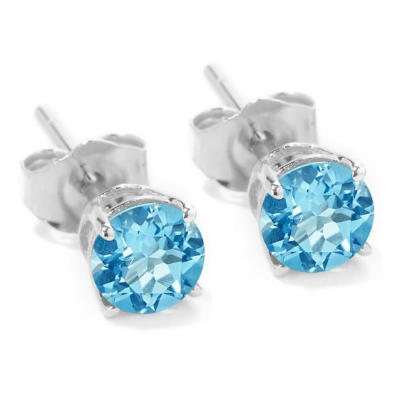 925 Sterling Silver Swiss Blue Topaz 4mm Stud Earring