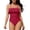 02 Wine, variant on Fewfanhot One Piece Swimsuit Women Slimming Tummy Control Bathing Suits Ruffle Clashing Color Halter Swim Suit
