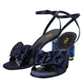 thumbnail image 3 of FSJ Women Open Toe Crystal Chunky High Heel Bow Sandals Adjustable Buckle Ankle Strap Satin Pumps Evening Party Dance Wedding Shoes Size 14 Blue, 3 of 4