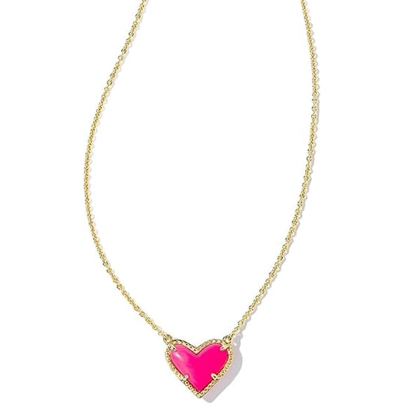 Kendra Scott Ari Heart Short Pendant Necklace Gold Neon Pink Magnesite
