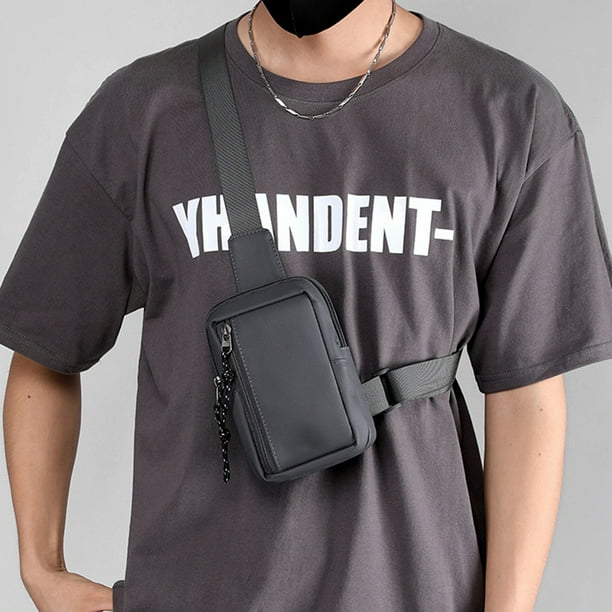 Men's Leather Membrane Chest Bag Small Shoulder Backpack Water-Repellent Travel Backpack Crossbody Chest Bag Small Travel Backpack