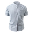 thumbnail image 2 of Antinious Mens Short Sleeve Button up Striped Stand Up Collar Casual Pocket Up Shirt,Gray,L, 2 of 5