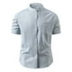 thumbnail image 1 of Blusa y camisa de manga corta con cuello alto para hombre, a rayas, de moda, informal, con bolsillos y botones, de poliéster, 1 of 8