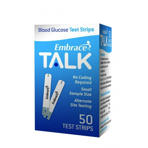 Embrace TALK Blood Glucose Test Strips, No Coding Required, 50 Count