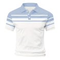thumbnail image 5 of Men's Short Sleeve T Shirt, Button Down Lapel Collar Casual T Shirt, Soft Breathable Slim Fit Summer Top for Vacation, Travel, Work and Daily Wear Blue XL, 5 of 5