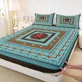 thumbnail image 3 of Homewish Rustic Texas Stars Queen Sheet Sets, Western Cowgirl Cowboy Flat Sheet, Teal Bohemian Style Queen Fitted Sheet, Lightweight Room Decor, 4pcs, 3 of 7