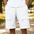 thumbnail image 2 of BiZtdJrK Men Solid Work Shorts Waffle Knit Drawstring Elastic Waisted Cargo Shorts Comfy Casual Summer Short Trousers with Multi Pockets White L, 2 of 7