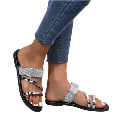 

Boho Slide Sandals for Women Girls Dressy Low Wedge Thong Sandals Casual Toe Ring Flat Sandals Cute Summer Bohemian Travel Flip Flop Sandal Shoes