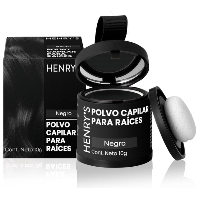 Henrys Polvo para Retocar Raíces Negro, Rellena Zonas Escasas, Define la Línea del Cabello y Cubre e