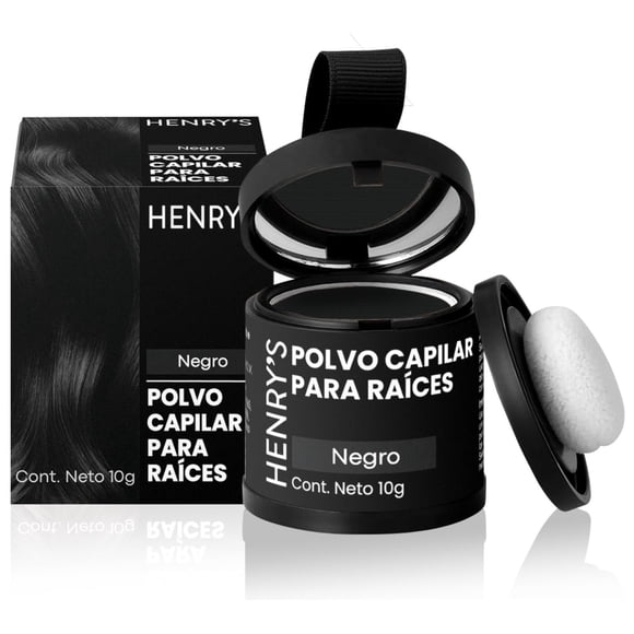 Henrys Polvo para Retocar Raíces Negro, Rellena Zonas Escasas, Define la Línea del Cabello y Cubre e