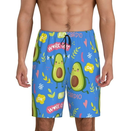 Kdxio Avocado Work Out Print Mens Sleep Shorts Bottoms Soft Comfy Pajama Wear Pants with Drawstring Pockets