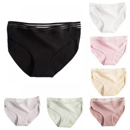 

2-Pack Women Modal Mid-waist Cotton Panties Breathable Striped Solid Briefs Underwear Traceless Sports Panties