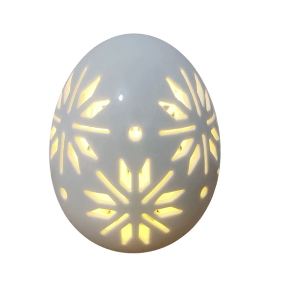 Japceit Hand Carved Hollow LED Ceramic Easter Eggs, White Porcelain Light Up Eggs, Holiday Decoration Night Light, Tabletop Ornament