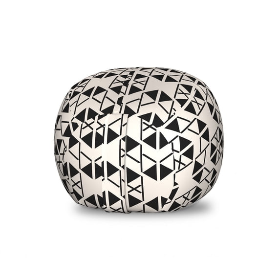 Geometric Storage Toy Bag Chair, Modern Retro Style Monochrome Triangular Shapes and Lines Art Print, Stuffed Animal Organizer Washable Bag, Large Size, Ivory and Charcoal Grey, by Ambesonne