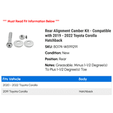 Rear Alignment Camber Kit - Compatible with 2019 - 2022 Toyota Corolla ...