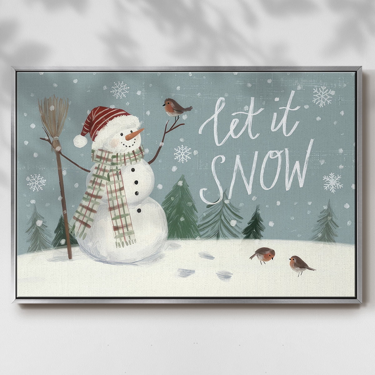Jolly Snowman Collection A - Framed Gallery Wrapped Holiday Canvas - 27 x 41 - Silver Frame