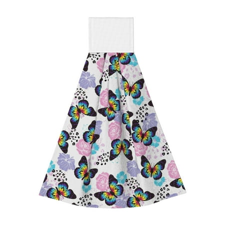 

Disketp Bright Butterflies1 Hanging Kitchen Towel Tie Towels Tea Bar Dish Cloths Dry Towel for Laundry Room Decor (18*14in)