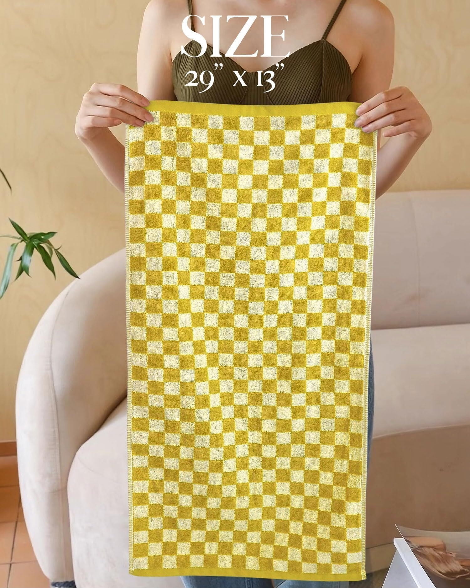 Hand Towels for Bathroom 4 Pack, Cotton Face Towels Soft Absorbent for Spa Bath Gym Kitchen, Hand Towel Set Decorative Checkered, 13 x 29 Inches, 4 Colors