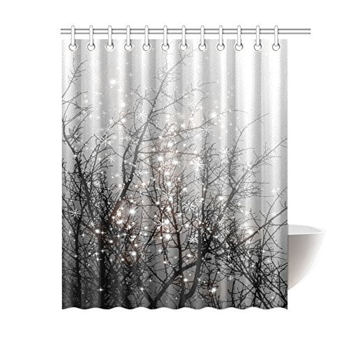 YJ YANJUN White and Silver Tree Shower Curtain Embossed Branches Design Luxury Waterproof Shower Curtain 72x72 Inch 1 Panel