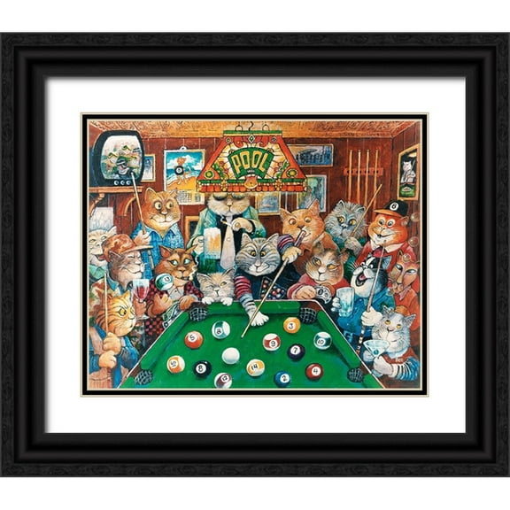 Bell, Bill 14x12 Black Ornate Wood Framed with Double Matting Museum Art Print Titled - The Hustler ( Pool Cats )