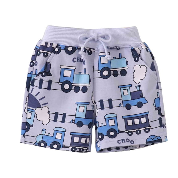 Shorts for Boys Boys Train Graphic Knit Drawstring Shorts Cotton Beach Bathing Light Gray 1-2 Years