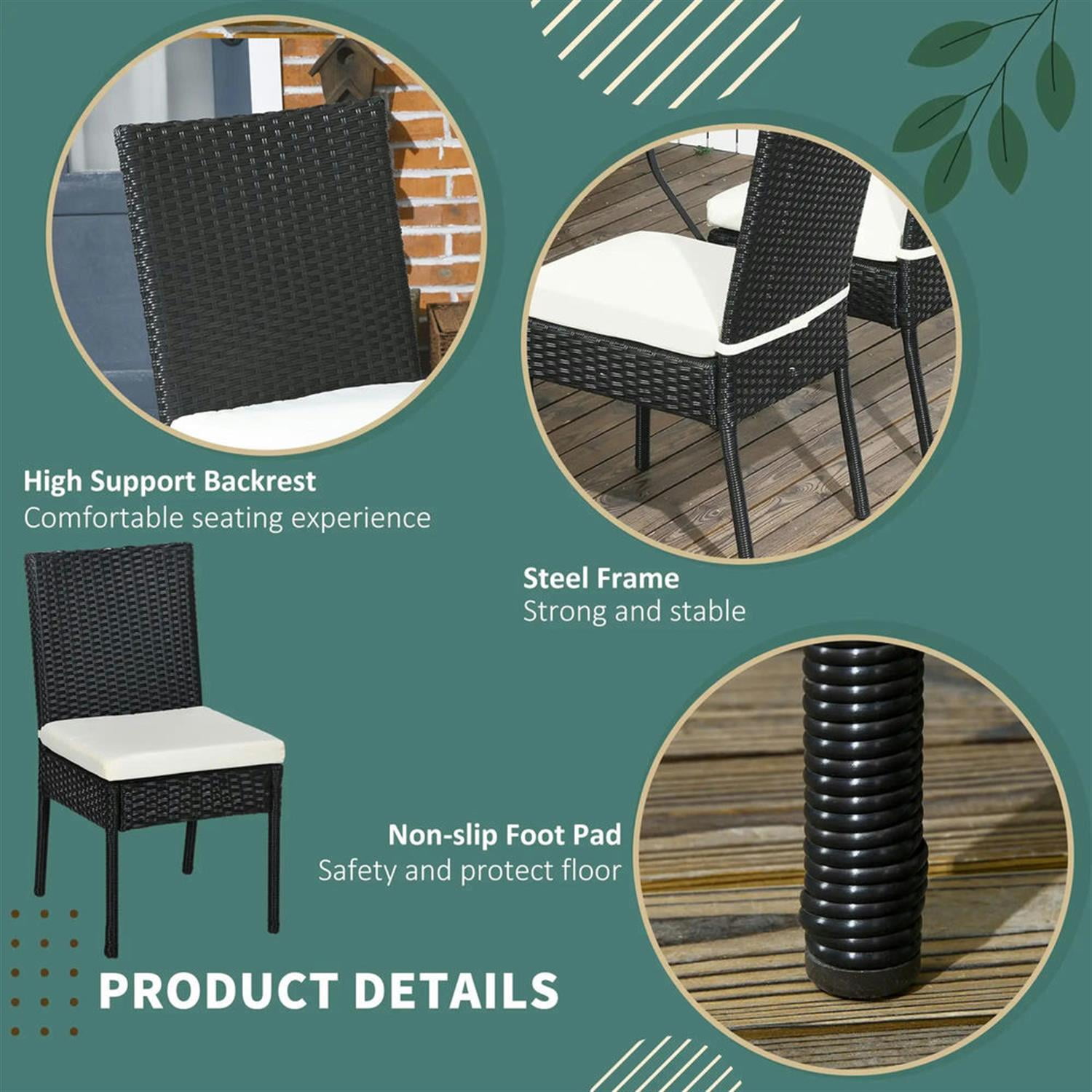 Demi Bonn Outdoor Dining Chairs Set of 4 with Backrest, PE Rattan Patio Dining Room Chairs with Cushion for Garden, Backyard, Lawn, Black