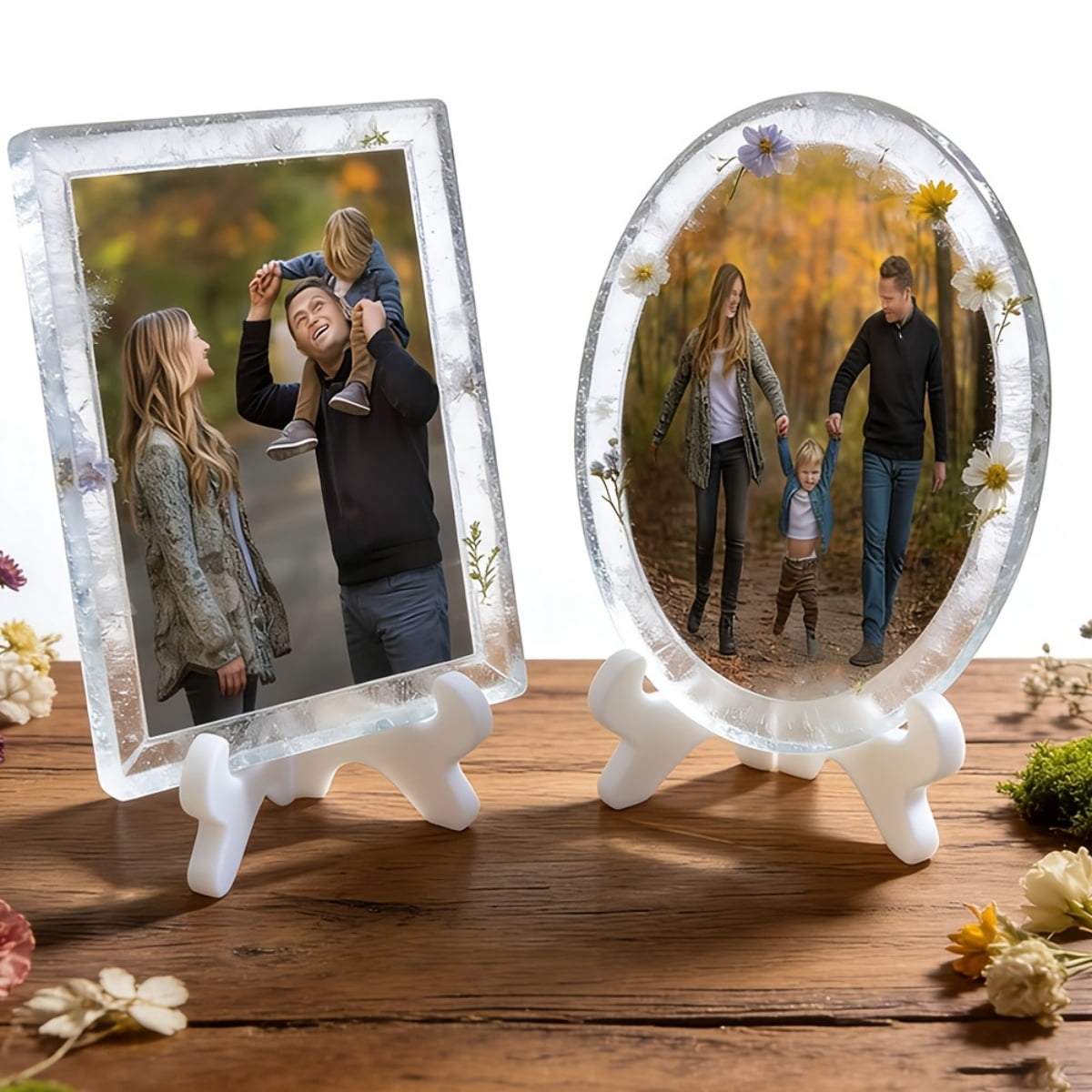 4PCS Resin Mold for Photo Frame, Picture Frame Resin Molds with Stand Holder, Rectangle & Oval of Irregular Edge Frame Silicone Molds for Resin Casting, DIY Gifts Home Decor