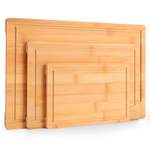 Craft Wood Cutting Board Set For Kitchen, 3pcs Wooden Cutting Boards with Handles, Multifunctional & Sustainable Bamboo Cutting Boards with Deep Grooves
