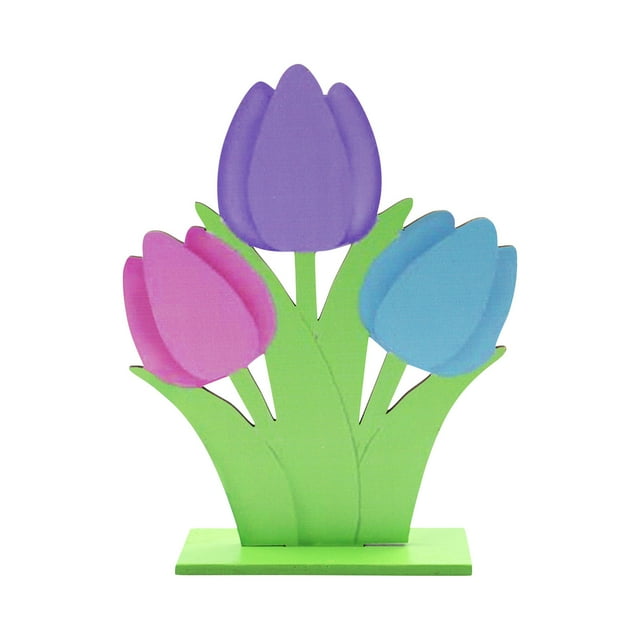 Daisyyozoid Easter Wooden Crafts Painted Rabbit Chick Tulips Eggs Table Decoration Crafts Ornaments