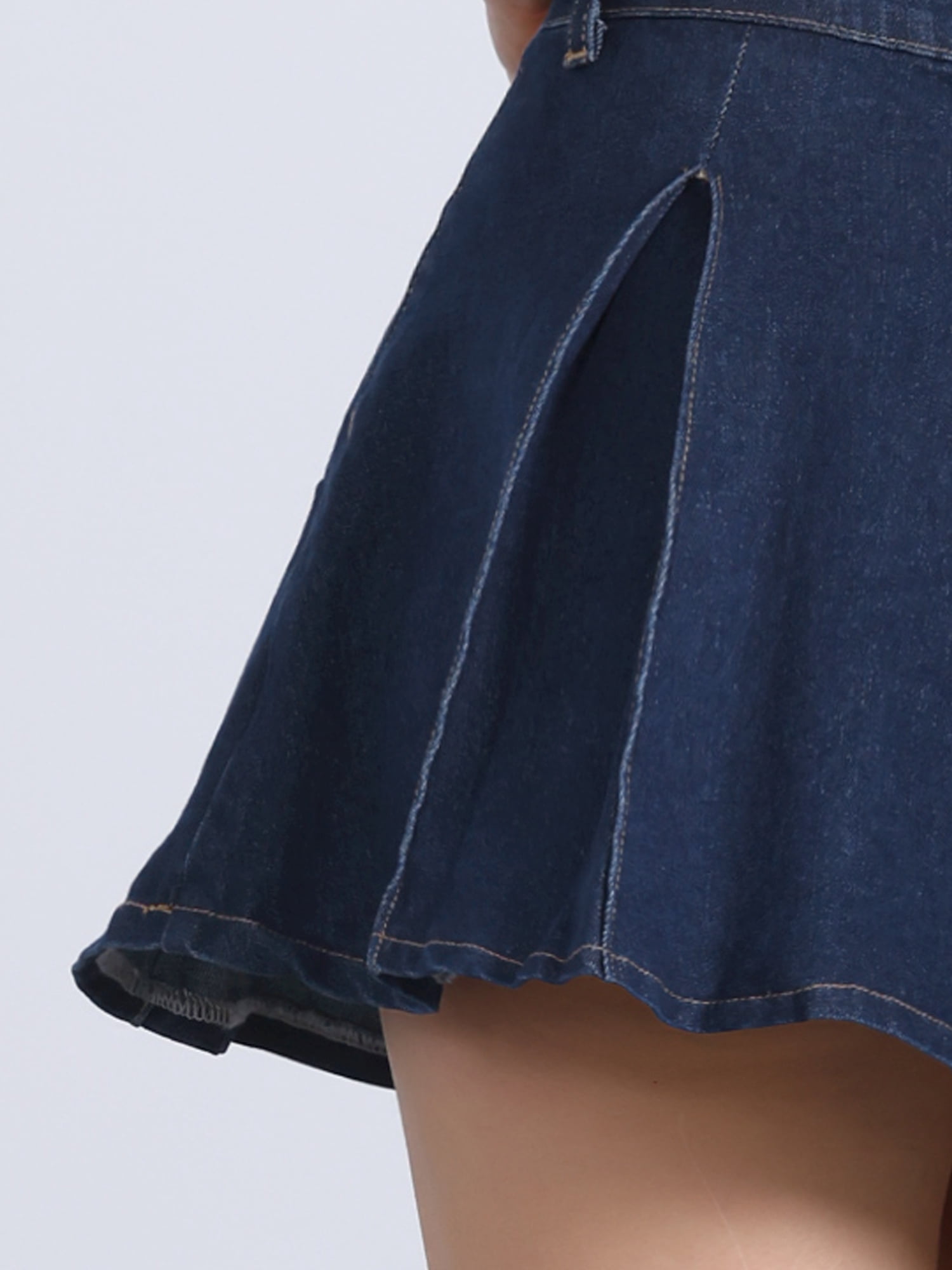 DARING DIVA Women's Pleated Denim Skirt Short Mini Jean Skirts L Dark Blue