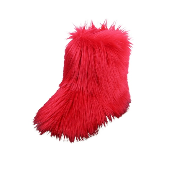 Fangasis Girls Fashion Winter Shoes Color Block Fluffy Boots Walking Non-Slip Fuzzy Booties Red 9C
