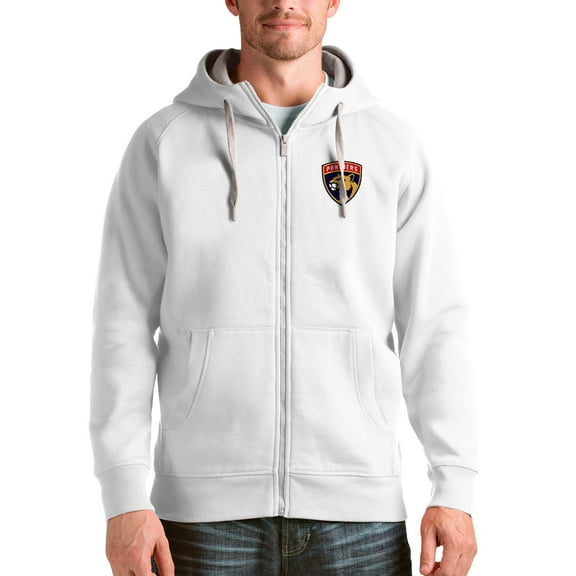 Men's Antigua White Florida Panthers Logo Victory Full-Zip Hoodie