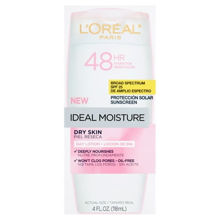L'Oreal Paris Ideal Moisture Dry Skin Day Lotion Broad Spectrum, SPF 25, 4 fl (Best All Day Sun Protection)