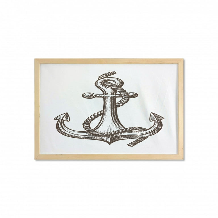 Vintage Nautical Tattoo Wall Art with Frame, Engraving Look Sketch