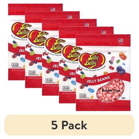 (5 pack) Jelly Belly Bubble Gum Jelly Beans - 1 Pound (16 Ounces) Bubble Gum Flavor Candy Resealable Bag