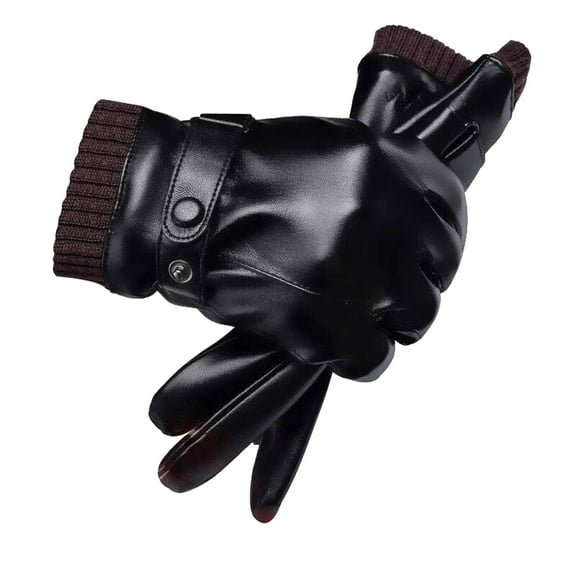 AWZXDE Men's Leather Gloves for Winter Outdoor Activities Touchscreen Compatible Warm Mittens for Riding and Students Black,One Size