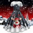 thumbnail image 2 of Arlun Women's Christmas Midi Dress 1950s Retro Short Sleeve X-Mas Holiday Party Dressy Cute Reindeer Graphic Printed Trendy Swing A-Line Flare Dresses 2025 Grey XL, 2 of 3