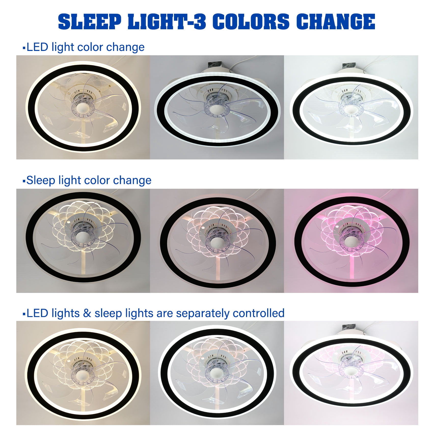 TCFUNDY 18" LED Ceiling Fan Light Kit, Low Profile Ceiling Fan with Light, Modern Style Chandelier, Remote & App Control, White